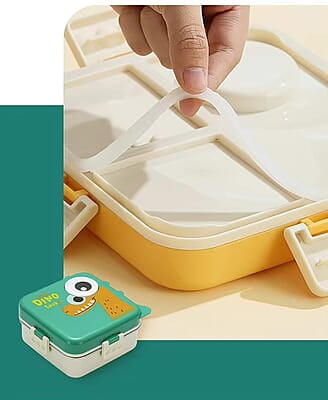 Stainless Steel Cartoon Print Bento Box for Kids - 3-Compartment Design with Double Layer